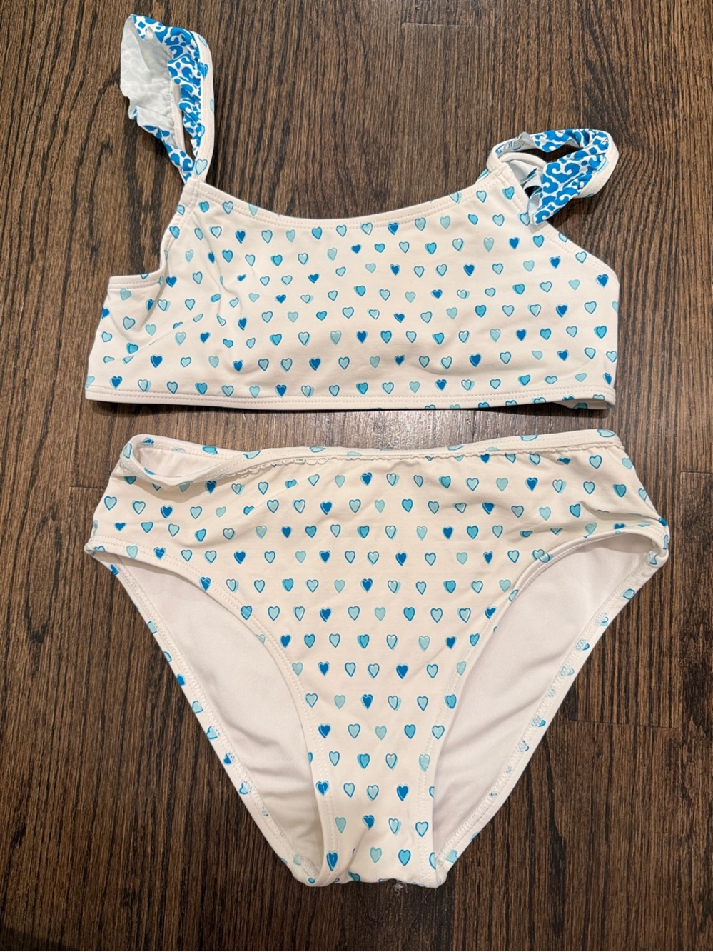 Girls Roller Rabbit Girls Two-Piece Swim Set White Blue Heart Print size 10/12